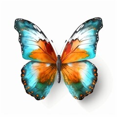 Realistic single butterfly top view white background 