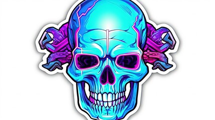  a blue skull with pink glasses and a gun in its mouth is shown in this sticker design, which is part of a set of a series of stickers.  generative ai