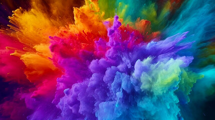 Vibrant colourful color explosion illustration background wallpaper. A.I. generated.