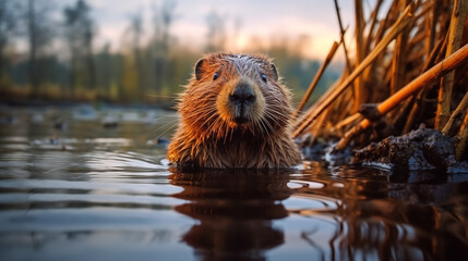 Close up of an beaver  - obrazy, fototapety, plakaty