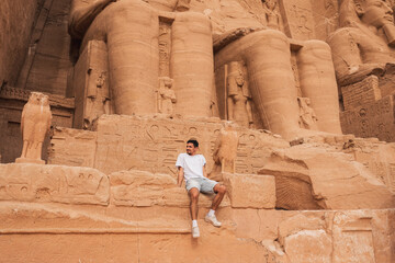 young male traveler visits Abu Simbel. Egypt
