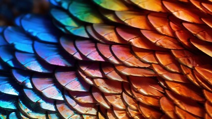  a close up of a rainbow colored bird's feathers with many colors of the rainbow on it's feathers and the colors of the rainbow on the feathers.  generative ai