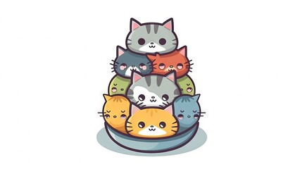  a bunch of cats that are in a bowl on a table and one is sitting on top of the other cat and the other one is standing up.  generative ai