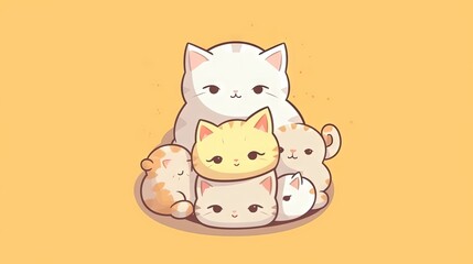  a group of cats sitting next to each other on top of a yellow background with the caption, cats are the only cats in the picture.  generative ai