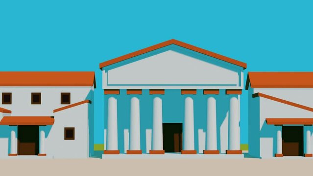 Street of the ancient Greek city with old houses. Minimal modern motion design. Abstract animation