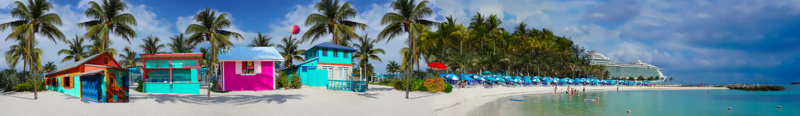 Collage about Cococay island at Caribbean sea