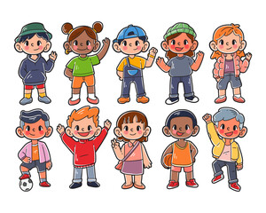Set of teenager character hand-drawn illustration