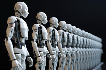 Row of android robot clones - obrazy, fototapety, plakaty