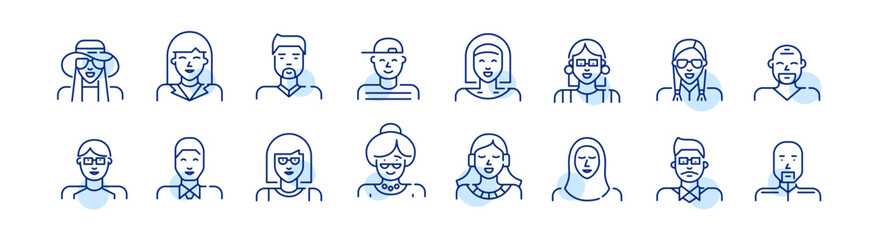 Set of people avatar icons. Pixel perfect, editable stroke icons set