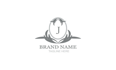 Design template of an elegant floral monogram for one or two letters, for example J. Wedding monogram. Business sign, identity monogram for restaurant, boutique, hotel, heraldry, jewelry.