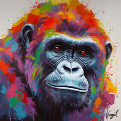 Colorful painting of a gorilla