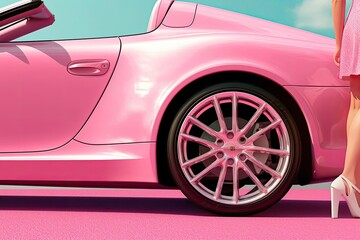 Obraz na płótnie Canvas Beautiful Female Leg Pink Supercar Design Generative AI