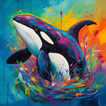 Colorful painting of a orca