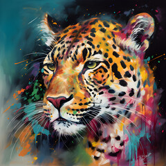 Colorful painting of a leopard