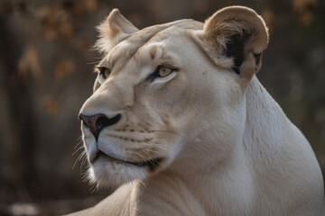 big white lionesses looking at the camera, beautiful background, savannah background, ai generated.