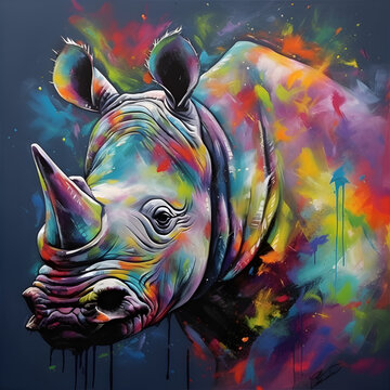 Colorful Painting Of A Rhino 