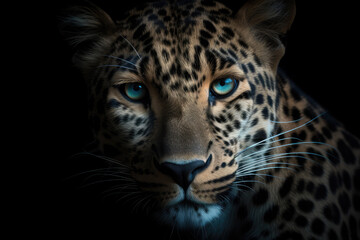 Fototapeta na wymiar leopard, black background, hyperrealistic photography, ai generated
