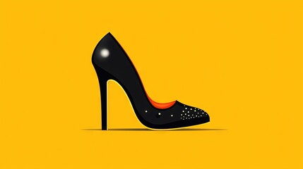  a black high heeled shoe with a red sole on a yellow background with a black heel and a red sole on the bottom of the shoe.  generative ai - obrazy, fototapety, plakaty