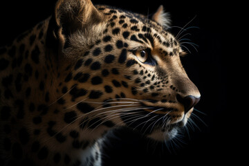 leopard, black background, hyperrealistic photography, ai generated.