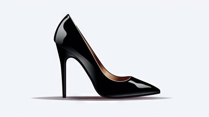 Obraz na płótnie Canvas a black high heeled shoe with a pointed toe on a white background, with a shadow from the bottom of the shoe to the bottom of the shoe. generative ai