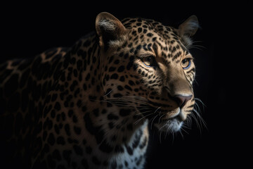 leopard, black background, hyperrealistic photography, ai generated.