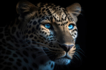 Fototapeta na wymiar leopard, black background, hyperrealistic photography, ai generated.