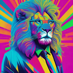 Colorful Portrait Of a Lion. Generative AI