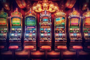 Fototapeta na wymiar Multi Color Casino Slot Machines Design Generative AI