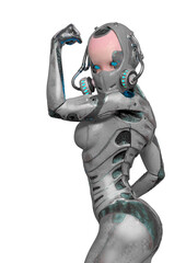 super gynoid is doing a can do it pose cool view