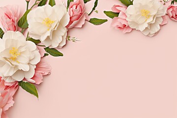 Romantic Card with Pink and White Floral Design. Spring Wedding Background. Generative AI illustrations.