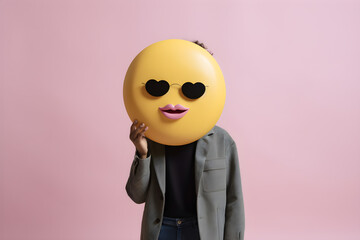People holding emoji on their face. Generative Ai