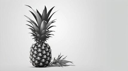  a black and white photo of a pineapple on a white background with a shadow of the pineapple on the bottom of the pineapple.  generative ai