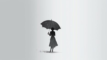  a woman with an umbrella standing in the rain with her hand on her hip and looking at the ground while the rain is falling on her.  generative ai