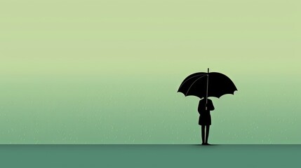  a person standing in the rain with an umbrella in their hand and the sky in the background is green and there is a woman standing under an umbrella.  generative ai