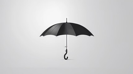  a black umbrella with a black handle on a white background with a shadow of a person holding an umbrella in the air with a black handle.  generative ai
