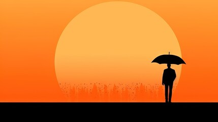  a person standing under an umbrella in front of a sun with a field of grass in the background and a field of tall grass in the foreground.  generative ai