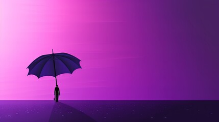  a person holding an umbrella standing in the middle of a purple and pink sky with stars on the ground and a person standing in the middle of the picture.  generative ai