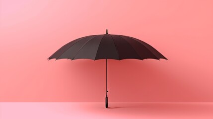 Fototapeta na wymiar a black umbrella on a pink background with a shadow on the ground and a pink wall behind it, with a shadow on the floor. generative ai