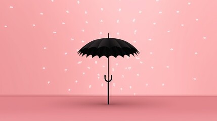  a black umbrella on a pink background with white dots and a pink background with white dots and a pink background with white dots and white dots.  generative ai