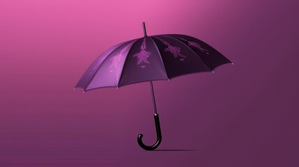  a purple umbrella with a black handle on a purple background with a purple background and a pink background with a black umbrella with a purple design on it.  generative ai