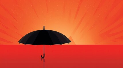  a person holding an umbrella in the middle of a desert with a sun in the background and a red sky with stars and clouds above.  generative ai