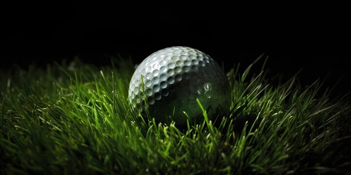 AI Generated. AI Generative. Golf ball on green grass. Graphic Art