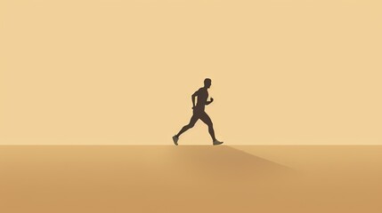  a man running across a desert plain with a yellow background in the background is a yellow wall and a yellow wall behind him is a silhouette of a man.  generative ai