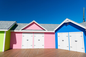 Fototapeta na wymiar beach hut cabin in summer vacation. beach hut in summer. beach hut building in summer
