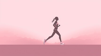  a woman running on a pink background with a pink sky in the background and a pink sky in the foreground with clouds in the foreground.  generative ai