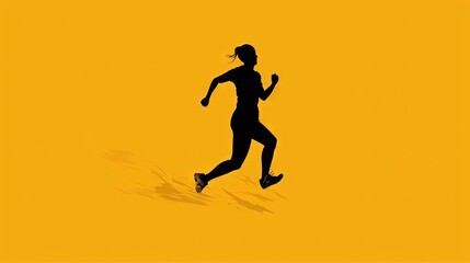 Fototapeta na wymiar a silhouette of a woman running on a yellow background with a black outline of a woman running on a yellow background with a black outline of a. generative ai