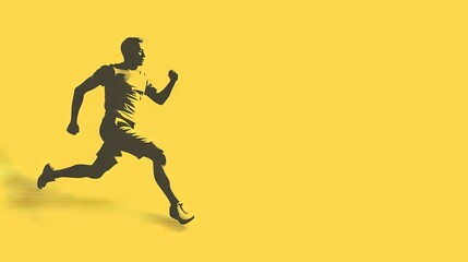 Fototapeta na wymiar a silhouette of a man running on a yellow background with a shadow of a running man on the side of the image and a shadow of a man on the side of the. generative ai