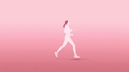 Fototapeta na wymiar a woman is running in the pink hazed background with a shadow of her head and hands on her hipster's back,. generative ai