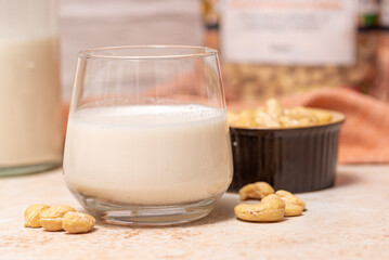 A Glass of Homemade Cashew Milk, Nourishing Plant-Based Delight with Nutty Flavor, Lactose-Fre and plant-based vegan alternative