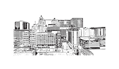 Building view with landmark of  Rochester is the city in Minnesota.Hand drawn sketch illustration in vector.